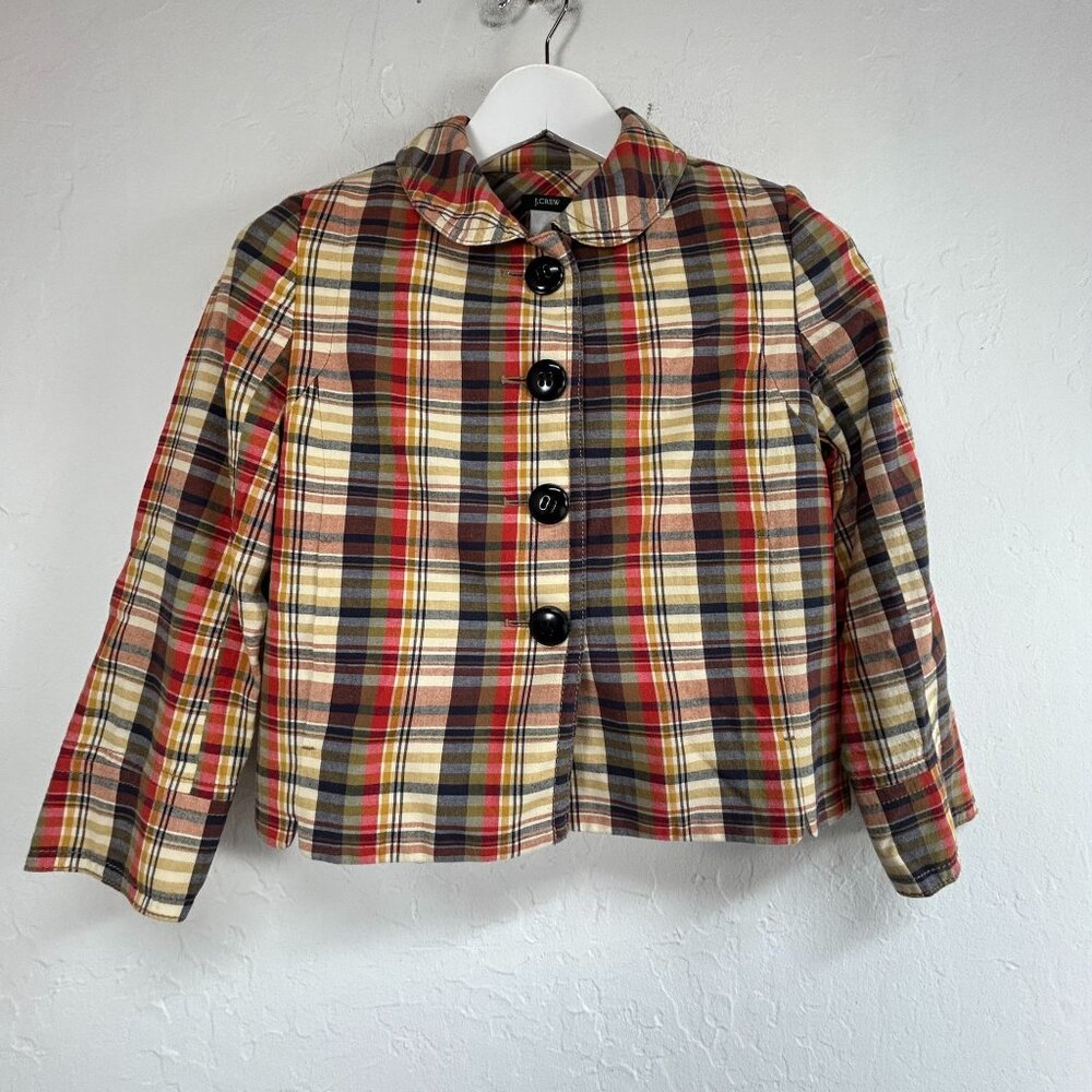 J.Crew Womens Plaid Button-Front Cropped Jacket Peter Pan Collar Lightweight